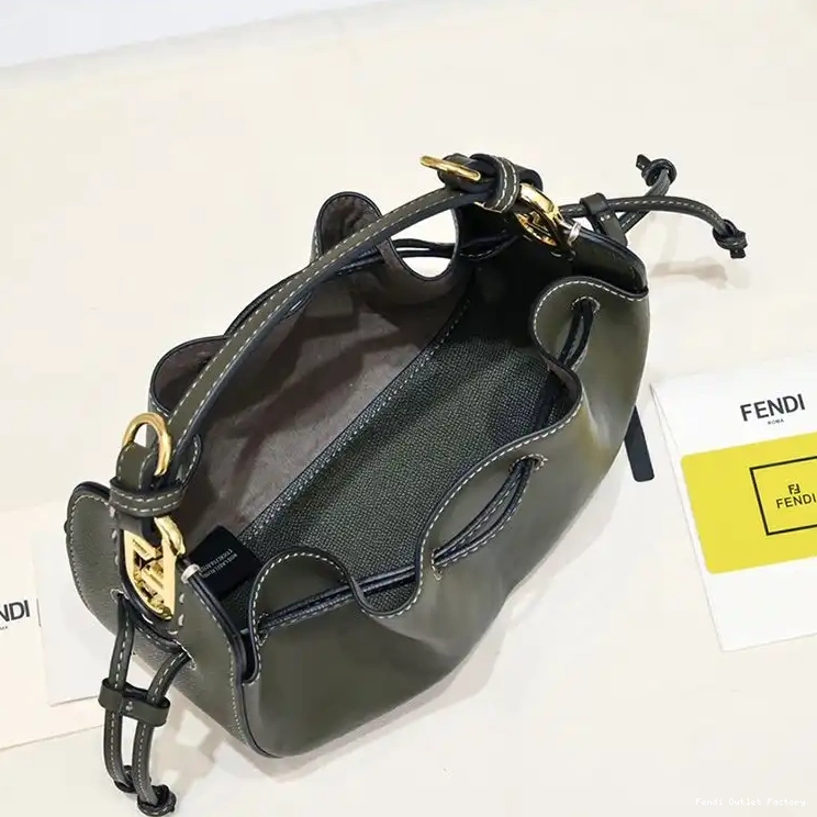 Affordable HOT Leather In Green Bucket Bag Calf Pomodorino Fendi Mini 0705